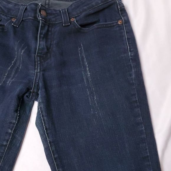 Levi's 535 Cropped Raw Hem Distressed Skinny Jean Dark Wash Blue - Picture 4 of 8